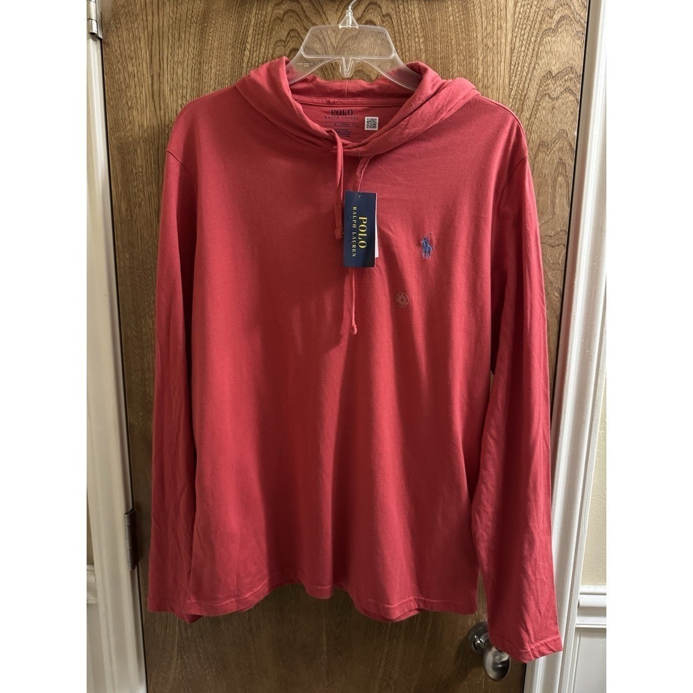 Polo Ralph Lauren Men's Hooded Long Sleeve Shirt Drawstring Cotton Red Sz M NWT